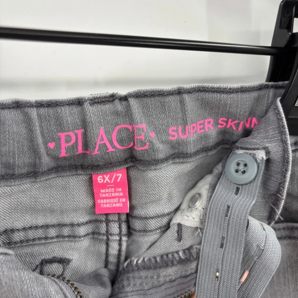 Childrens Place Kids Super Skinny Fit Jeans 6X 7 Gray Adjustable Waist Boho Cute